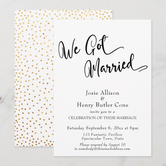 We Got Married Wedding Reception, Gold Confetti Invitation (Front/Back)