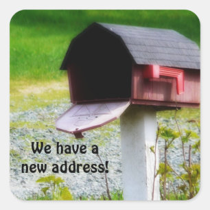 We have a new Address - Country Mailbox Square Sticker