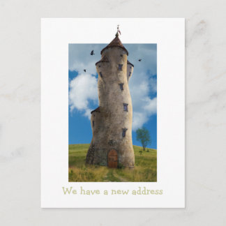 We have a new address | Funny Family Tower Announcement Postcard
