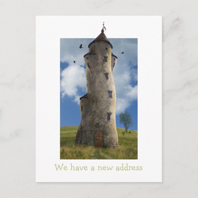 We have a new address | Funny Family Tower Announcement Postcard (Front)