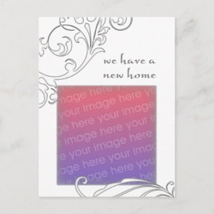 we have a new home : white flourish announcement postcard