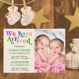 We Have Arrived Photo Twin Baby Birth  Announcement