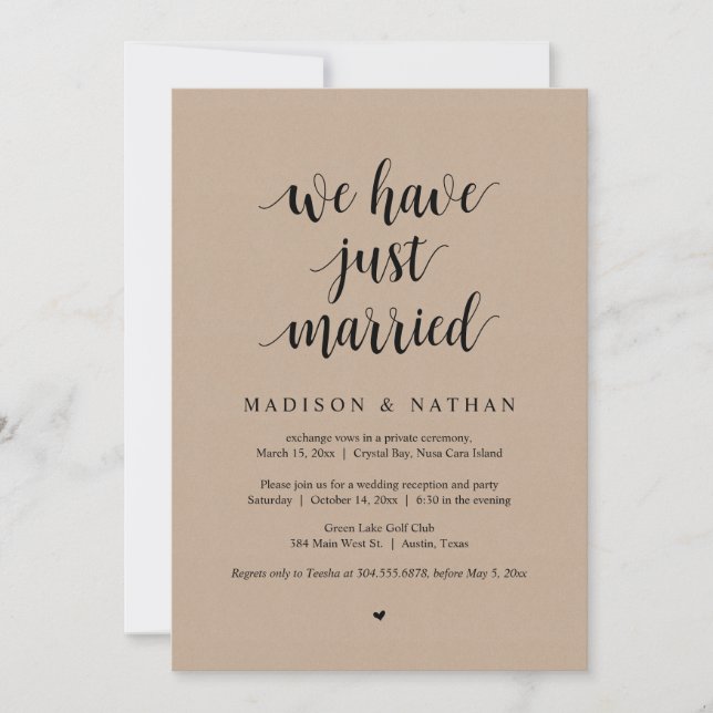 We have just married, Wedding Elopement Party Invi Invitation (Front)