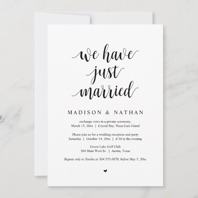 We have just married, Wedding Elopement Party Invitation (Front)