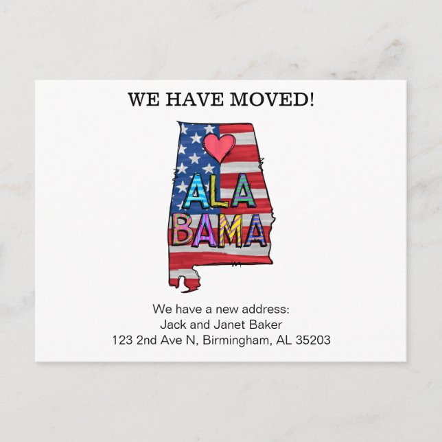 We Have moved Alabama State Postcard (Front)