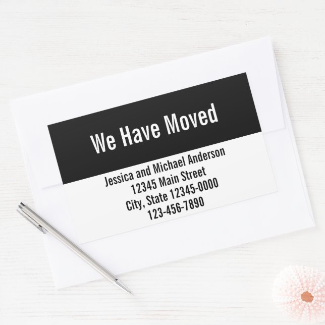 We Have Moved Black and White Moving Announcement Rectangular Sticker (Envelope)