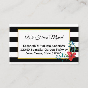 We Have Moved Black and White Striped with Flower Enclosure Card