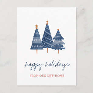 We Have Moved,Blue Christmas Tree Holiday Announcement Postcard