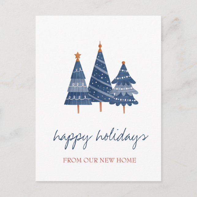 We Have Moved,Blue Christmas Tree Holiday  Announcement Postcard (Front)