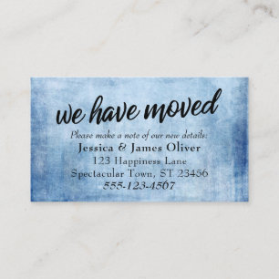 "We Have Moved" Blue Grunge Typography Insert Card