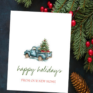 We Have Moved,Blue Truck,Pine Tree Holiday Announcement Postcard