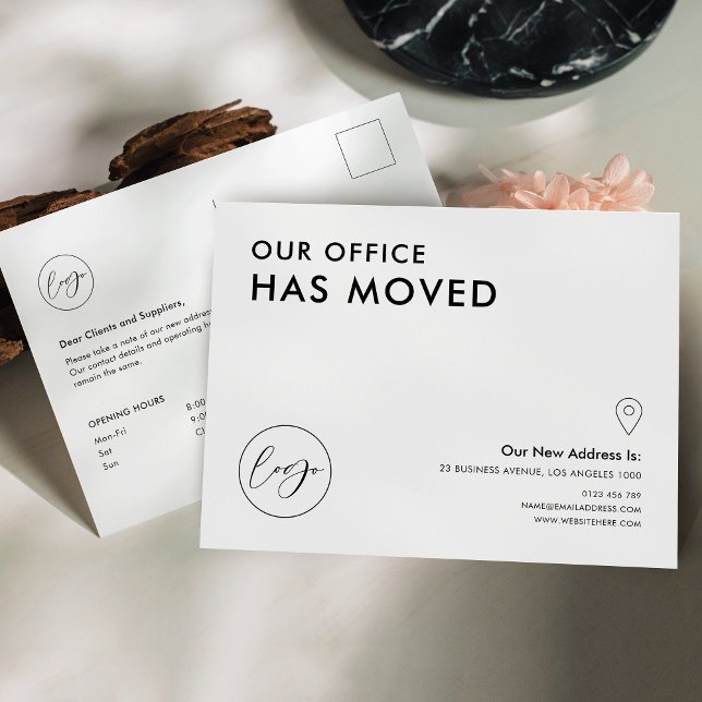 We Have Moved Business Office Address Change Postcard (Add your logo, opening times, and new address to make modern company change of address postcards)