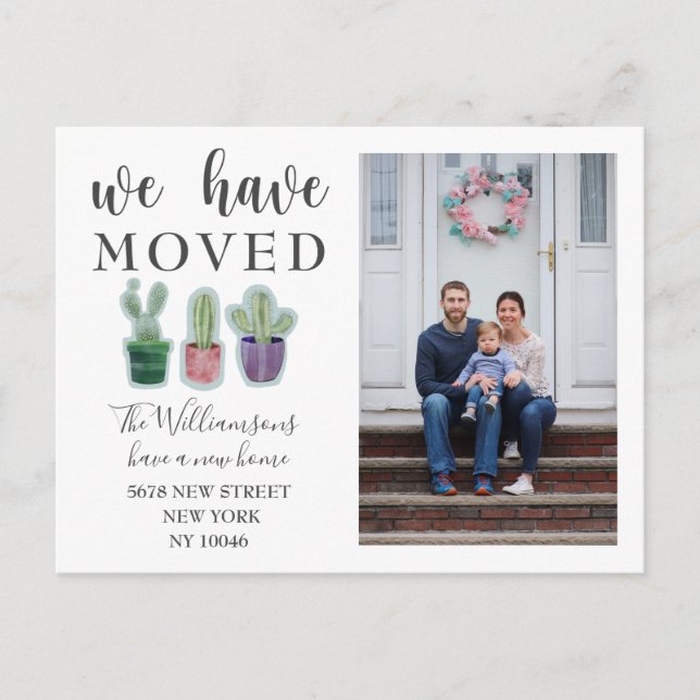 We Have Moved Cactus Photo Moving Announcement Postcard (Front)