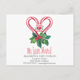 We Have Moved,Candy Canes,Home Sweet Home Announcement Postcard