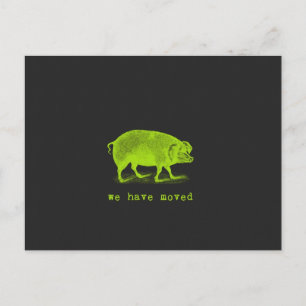 We Have Moved Chalkboard Coloured Pig Announcement Postcard