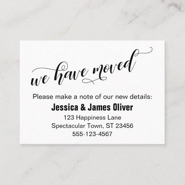 We Have Moved Chic Script Typography Handout Card (Front)