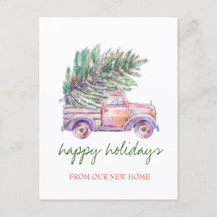 We Have Moved,Chic Truck,Pine Tree Holiday Announcement Postcard