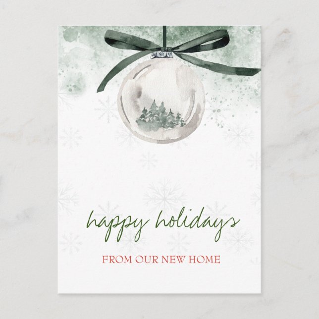 We Have Moved,Christmas Ball Pine Trees Holiday Announcement Postcard (Front)