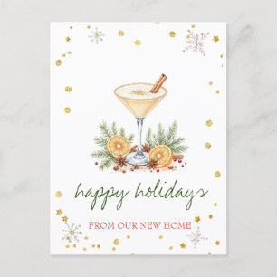 We Have Moved,Christmas Cocktail Orange Snowflakes Announcement Postcard