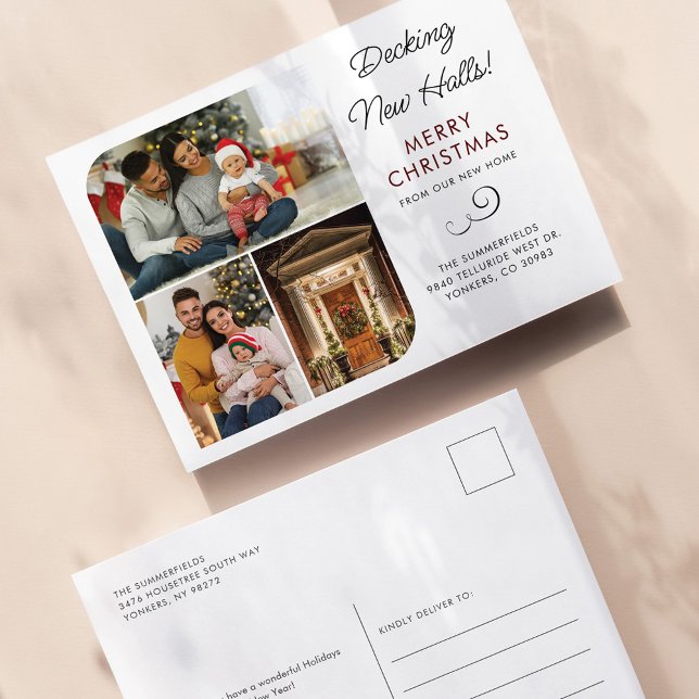 We Have Moved Christmas Family Photos Moving Card (New Home Christmas Holidays Photos Moving Announcement Postcard)