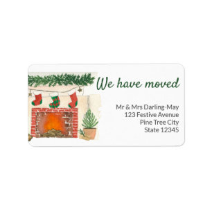 We have Moved Christmas Fireplace Return Address Label