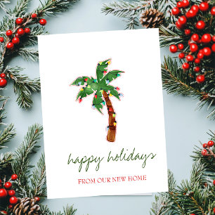 We Have Moved,Christmas Palm Tree String Lights Announcement Postcard