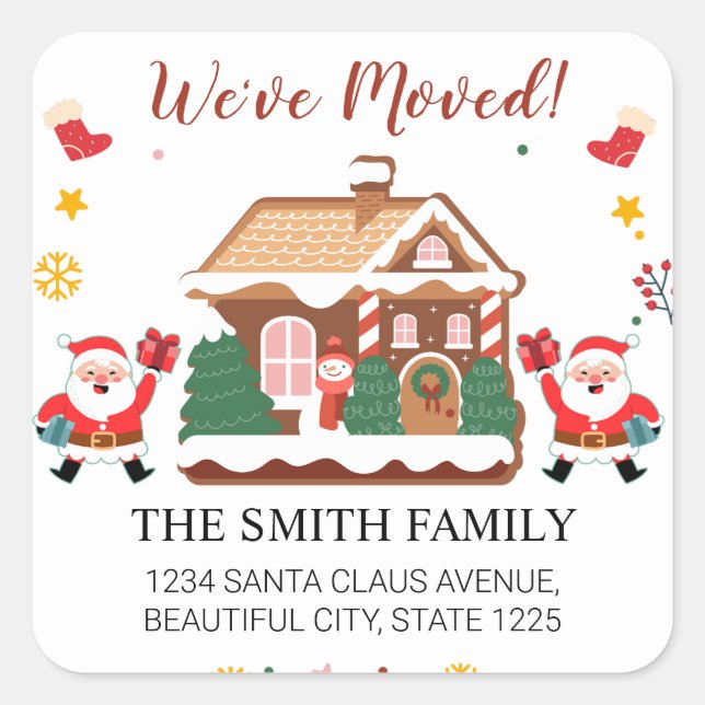 We Have Moved Christmas Santa New Address  Square Sticker (Front)