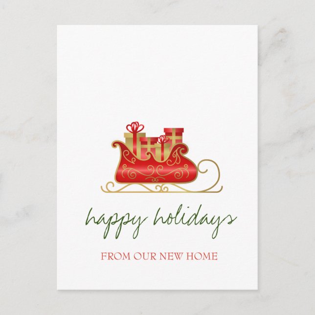 We Have Moved,Christmas Sleigh Holiday  Announcement Postcard (Front)