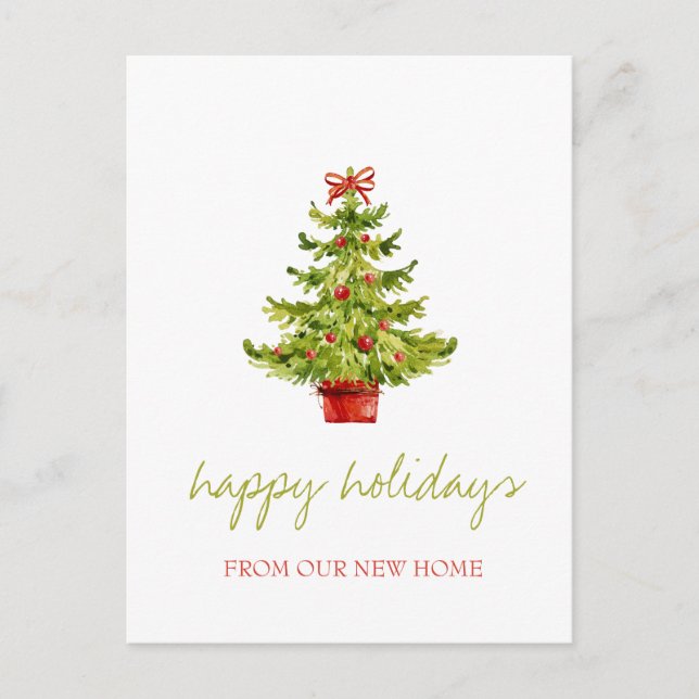 We Have Moved,Christmas Tree,Balls Holiday Announcement Postcard (Front)