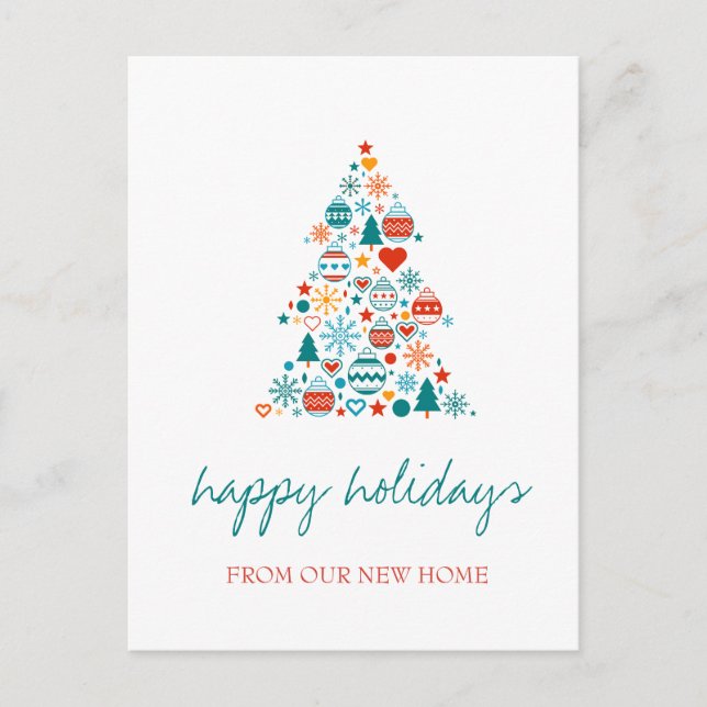 We Have Moved,Christmas Tree Colourful Balls Announcement Postcard (Front)