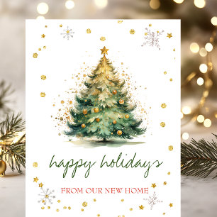 We Have Moved,Christmas Tree Gold Announcement Postcard