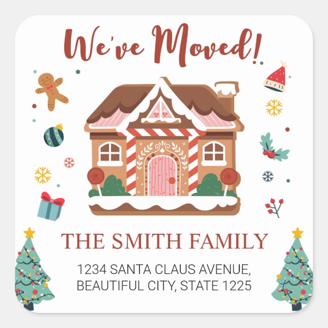 We Have Moved Christmas Tree New Address Square Sticker (Front)