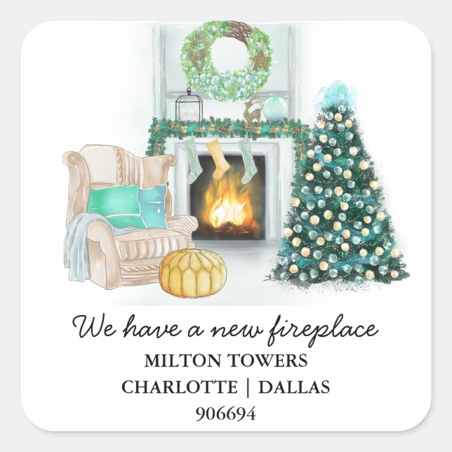 We Have Moved | Christmas Tree | New Address   Square Sticker (Front)