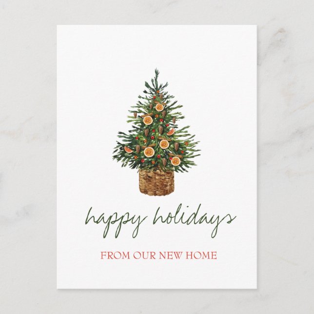 We Have Moved,Christmas Tree Orange Holiday Announcement Postcard (Front)