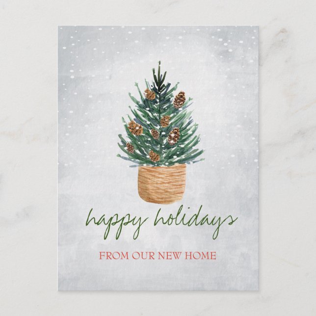 We Have Moved,Christmas Tree,Pine Cones, Snow Announcement Postcard (Front)