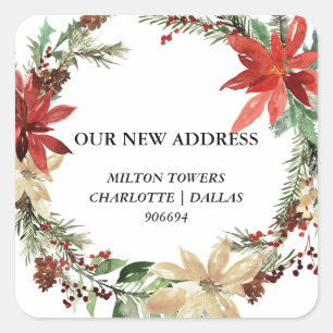 We Have Moved   Christmas Wreath   New Address Square Sticker