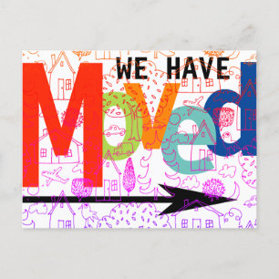 We Have Moved Colourful Typography Town New Announcement Postcard