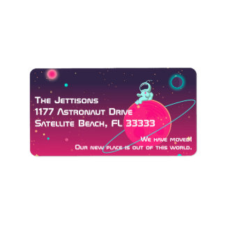 We Have Moved Cute Astronaut in Space Illustration Label