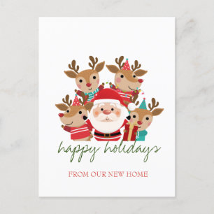 We Have Moved,Deers,Santa Claus Holiday Announcement Postcard