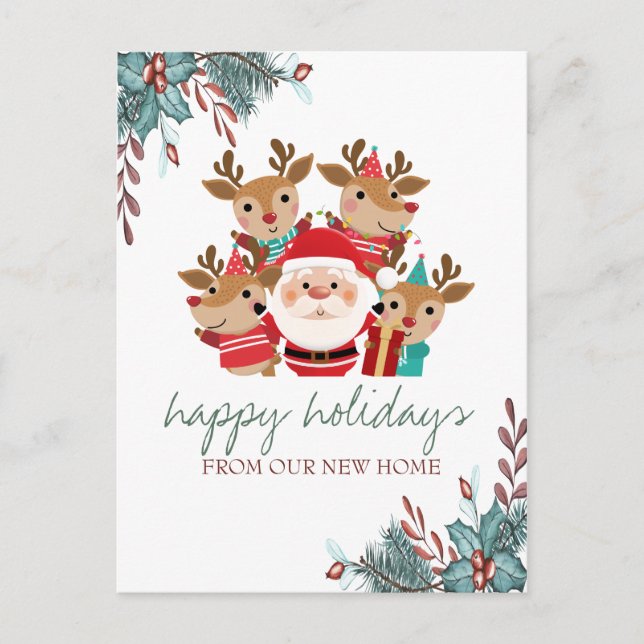 We Have Moved,Deers,Santa Claus Holiday Announcement Postcard (Front)