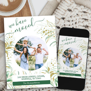 We Have Moved Elegant Gold Green Foliage Moving Announcement