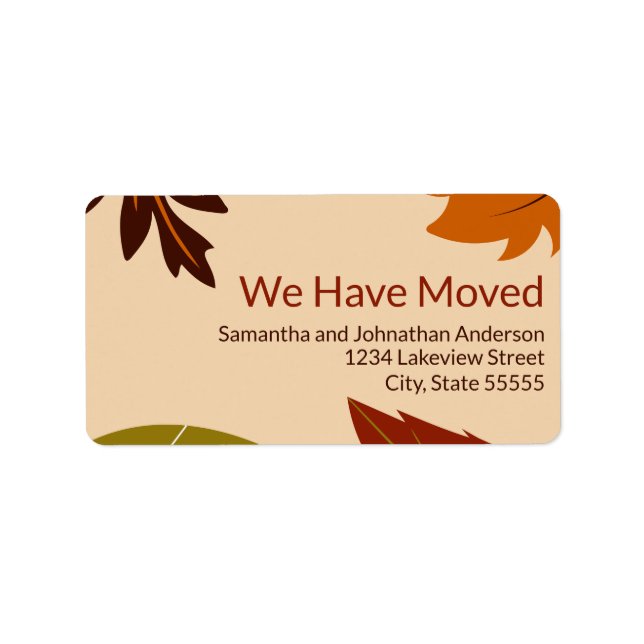 We Have Moved Fall Leaves Moving Announcement Label (Front)