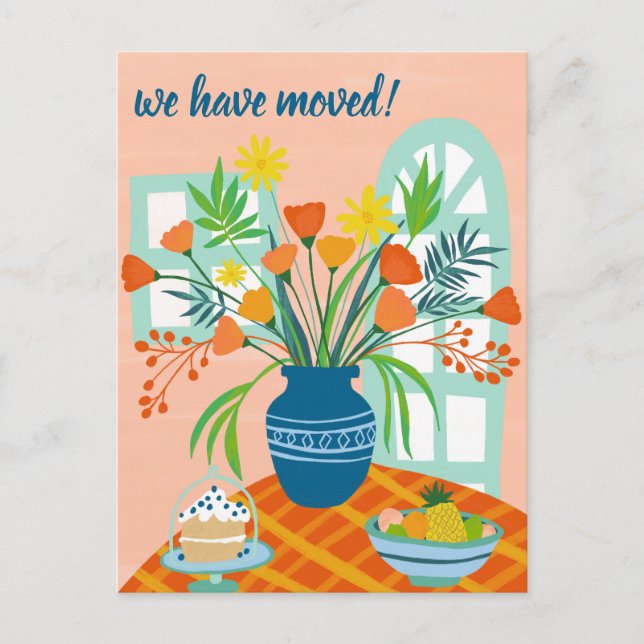 WE HAVE MOVED Floral Bouquet New Home Address Cute Postcard (Front)