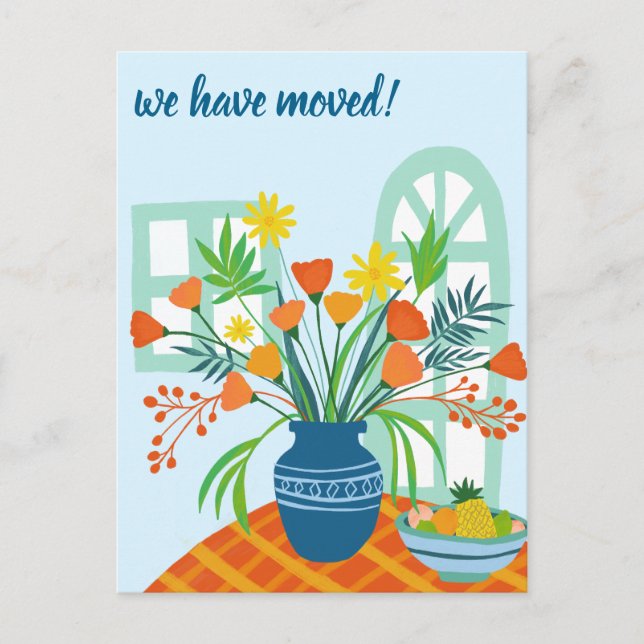 WE HAVE MOVED Floral Bouquet New Home Address Cute Postcard (Front)