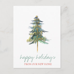 We Have Moved,Gold Christmas Pine Tree Holiday Announcement Postcard