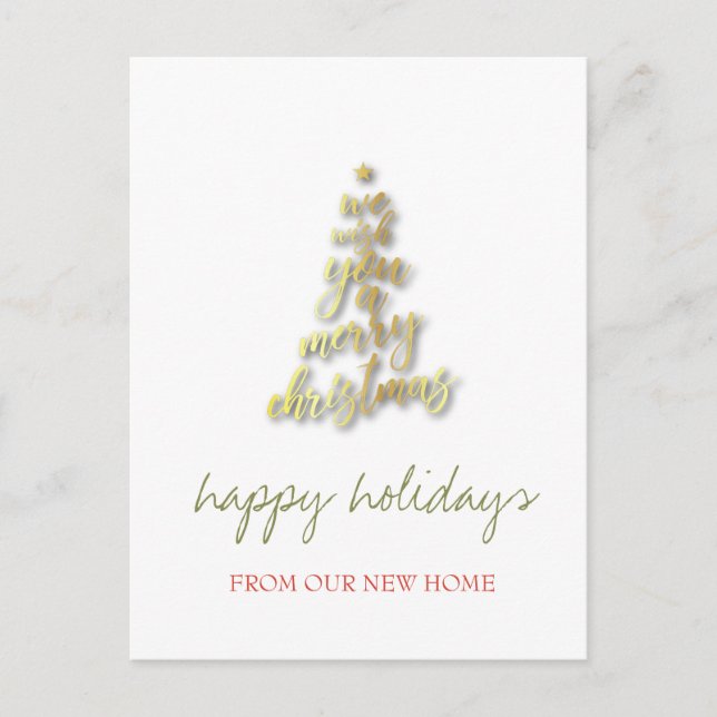 We Have Moved,Gold Christmas Tree Holiday Announcement Postcard (Front)