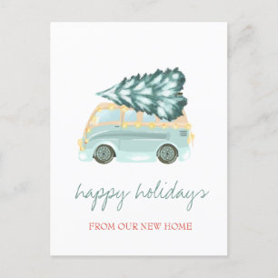 We Have Moved Green Truck Pine Trees, Holiday Announcement Postcard