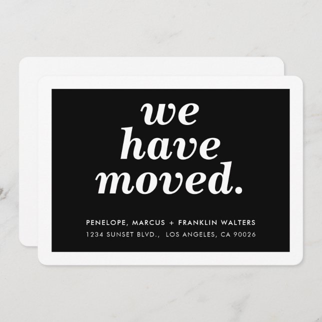 WE HAVE MOVED modern minimal new address black Announcement (Front/Back)