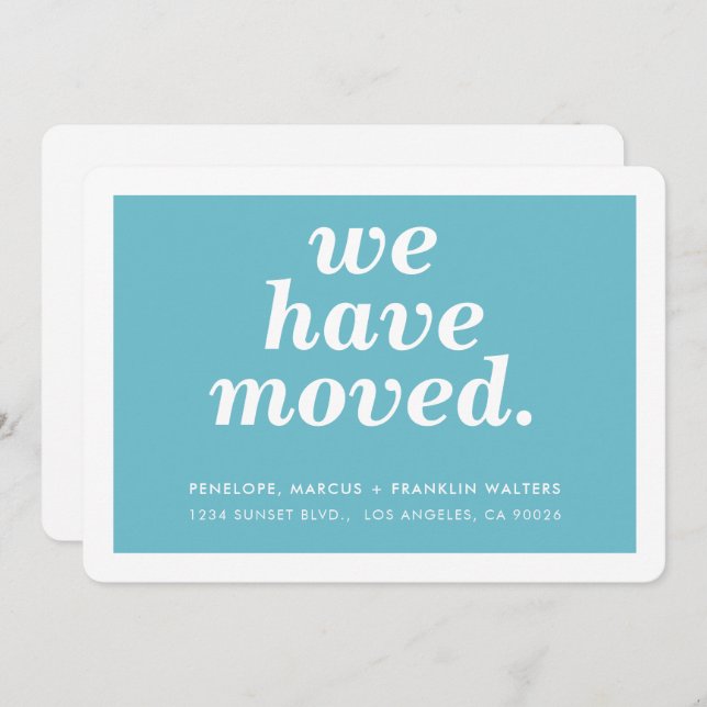 WE HAVE MOVED modern minimal new address turquoise Announcement (Front/Back)