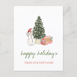 We Have Moved,Pine Tree,Snowman,Cookies Announcement Postcard